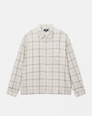 Beige Stüssy Shadow Plaid Rayon Shirts | UAE VFD865039