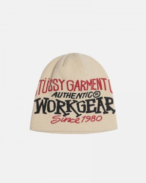 Beige Stüssy Skullcap Workgear Print Beanie | UAE JND897062