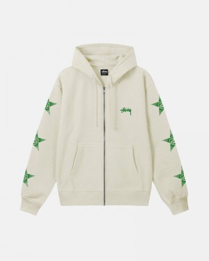 Beige Stüssy Stars Zip Hoodie | UAE CXJ710549