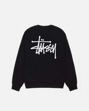 Black Stüssy Basic Crew Pigment Dyed Sweatshirt | UAE FLB806925