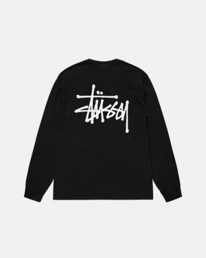 Black Stüssy Basic LS Pigment Dyed T-Shirt | UAE FIZ564813