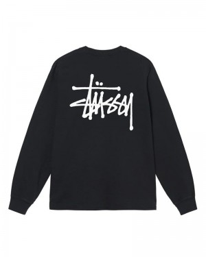 Black Stüssy Basic Pigment Dyed LS T-Shirt | UAE PGK318597