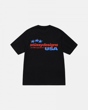 Black Stüssy Designs Usa T-Shirt | UAE TVB068274