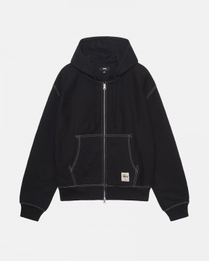 Black Stüssy Double Face Label Zip Hoodie | UAE MHA694157