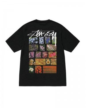 Black Stüssy Flower Grid Pigment Dyed T-Shirt | UAE KHS340782