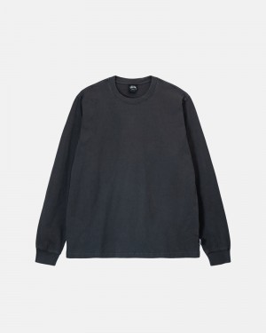 Black Stüssy Heavyweight Pigment Dyed LS Crew T-Shirt | UAE BJC486170