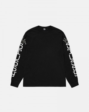 Black Stüssy Jumbo LS Pigment Dyed T-Shirt | UAE XTY380974