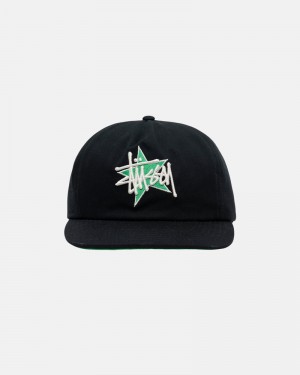 Black Stüssy Mid-Depth Basic Star Strapback Cap | UAE FUC934608