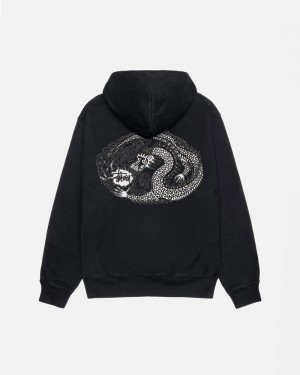 Black Stüssy Mosaic Dragon Pigment Dyed Hoodie | UAE CNH176548