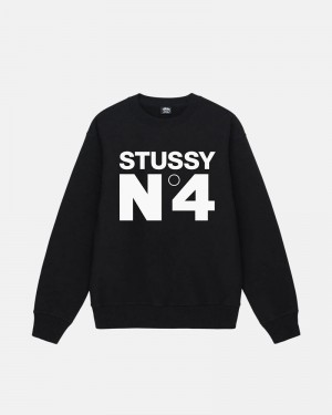 Black Stüssy No.4 Crew Sweatshirt | UAE OQM109835