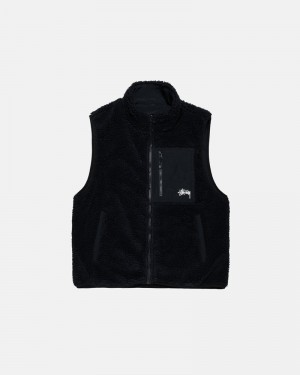 Black Stüssy Sherpa Reversible Vest | UAE GEP935784