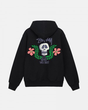 Black Stüssy Skull Crest Zip Hoodie | UAE TAF708159