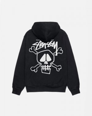 Black Stüssy Skull & Bones Pigment Dyed Hoodie | UAE IAV017346