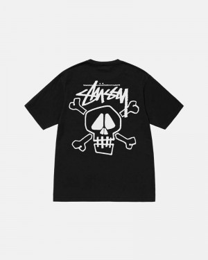 Black Stüssy Skull & Bones Pigment Dyed T-Shirt | UAE WYS150342