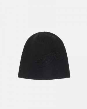 Black Stüssy Skullcap Embossed Smooth Stock Beanie | UAE YQZ541286