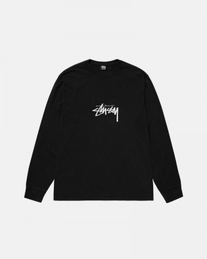 Black Stüssy Small Stock LS Pigment Dyed T-Shirt | UAE PXT324976