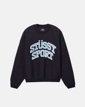 Black Stüssy Sport Relaxed Oversized Crew Sweatshirt | UAE KGA467830