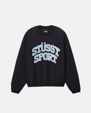 Black Stüssy Sport Relaxed Oversized Crew Sweatshirt | UAE ONL906351