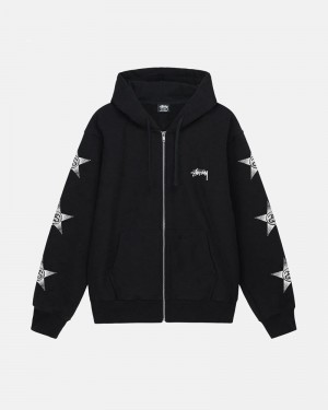 Black Stüssy Stars Zip Hoodie | UAE TDN621857