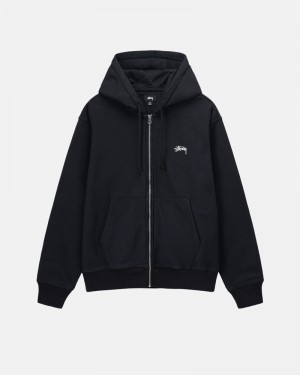 Black Stüssy Stock Logo Zip Hoodie | UAE ZEF516487