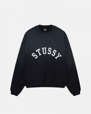 Black Stüssy Sun Faded Oversized Crew Sweatshirt | UAE LIR716893