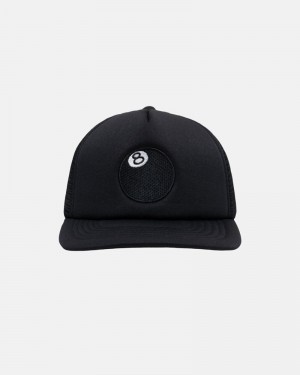 Black Stüssy Trucker 8 Ball Snapback Cap | UAE JLD487539