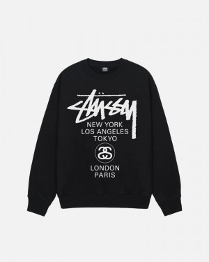 Black Stüssy World Tour Crew Sweatshirt | UAE FLI475036