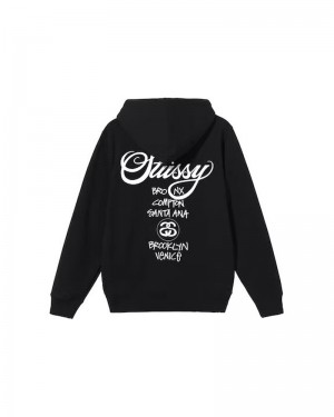 Black Stüssy World Tour Hoodie | UAE LJH432059