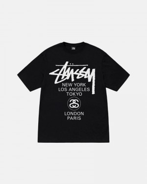 Black Stüssy World Tour T-Shirt | UAE CBL704196