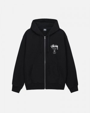 Black Stüssy World Tour Zip Hoodie | UAE FZE701265