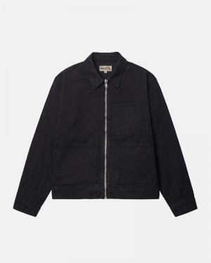 Black Stüssy Zip Work Overdyed Jacket | UAE BKF468013