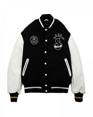 Black White Stüssy International Tribe Varsity Jacket | UAE VJZ364027