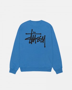 Blue Stüssy Basic Crew Pigment Dyed Sweatshirt | UAE WJU245061