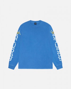 Blue Stüssy Jumbo LS Pigment Dyed T-Shirt | UAE KFJ943526