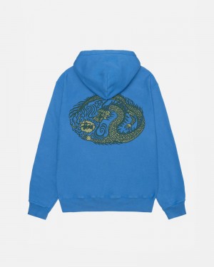 Blue Stüssy Mosaic Dragon Pigment Dyed Hoodie | UAE HQX570396