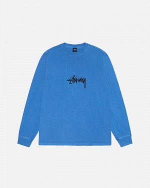 Blue Stüssy Small Stock LS Pigment Dyed T-Shirt | UAE DCF536108