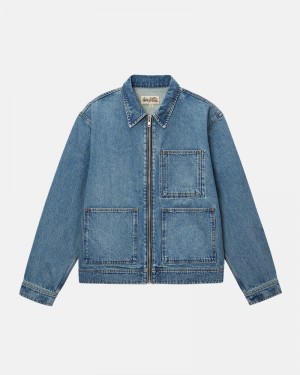 Blue Stüssy Zip Work Denim Jacket | UAE LIS635908