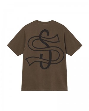 Brown Stüssy Big League Pigment Dyed T-Shirt | UAE YDQ219345