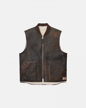 Brown Stüssy Reversible Shearling Workgear Vest | UAE NQC813267