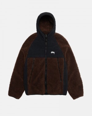 Brown Stüssy Sherpa Paneled Hooded Jacket | UAE UCN591036