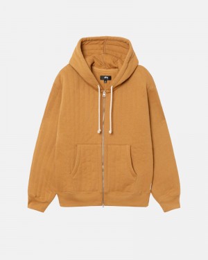 Brown Stüssy Vertical Quilted Zip Hoodie | UAE CQI281390