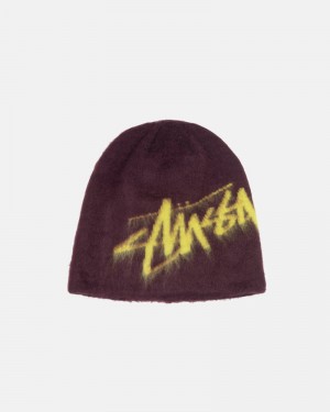 Burgundy Stüssy Skullcap Brushed Out Stock Beanie | UAE XFM173208