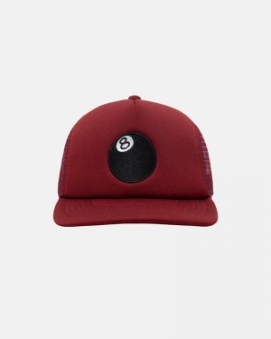 Burgundy Stüssy Trucker 8 Ball Snapback Cap | UAE EXB419870