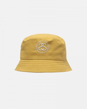 Gold Stüssy Deep Bucket SS Link Hat | UAE NKJ438165