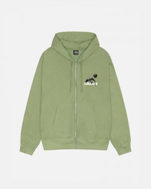 Green Stüssy Apocalypse Zip Hoodie | UAE HEG103695