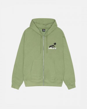 Green Stüssy Apocalypse Zip Moss Hoodie | UAE CNZ310567