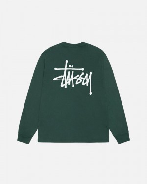 Green Stüssy Basic LS Pigment Dyed T-Shirt | UAE TDH568294