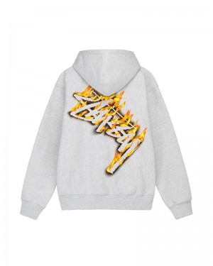 Grey Stüssy Burning Stock Zip Hoodie | UAE ZRW905382