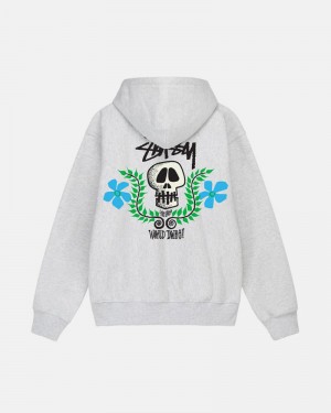 Grey Stüssy Skull Crest Hoodie | UAE NGM920657