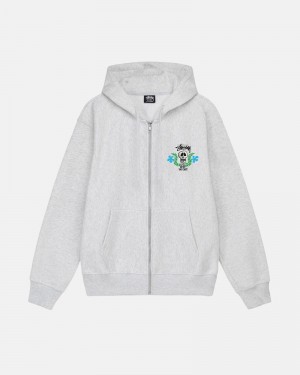 Grey Stüssy Skull Crest Zip Hoodie | UAE NWD129784